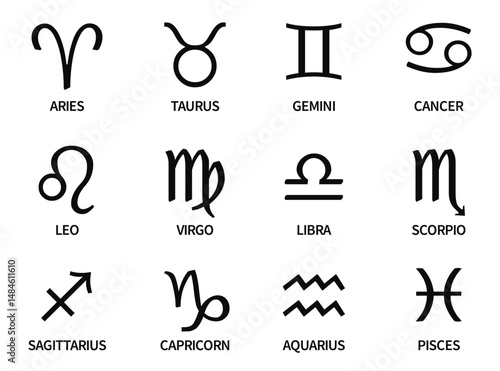 Zodiac Signs on the white background. Vector illustration. 