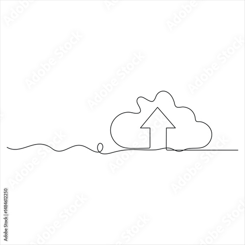 continuous one line drawing concept involving cloud storage and climate symbolism illustration