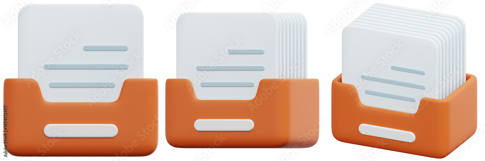 Set of Orange Folders with White Documents 3d Render Icon Illustration Set of Orange Folders with White Documents 3d Render Icon Illustration