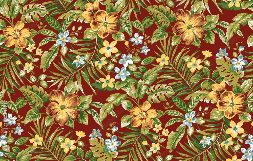 seamless pattern with red flowers