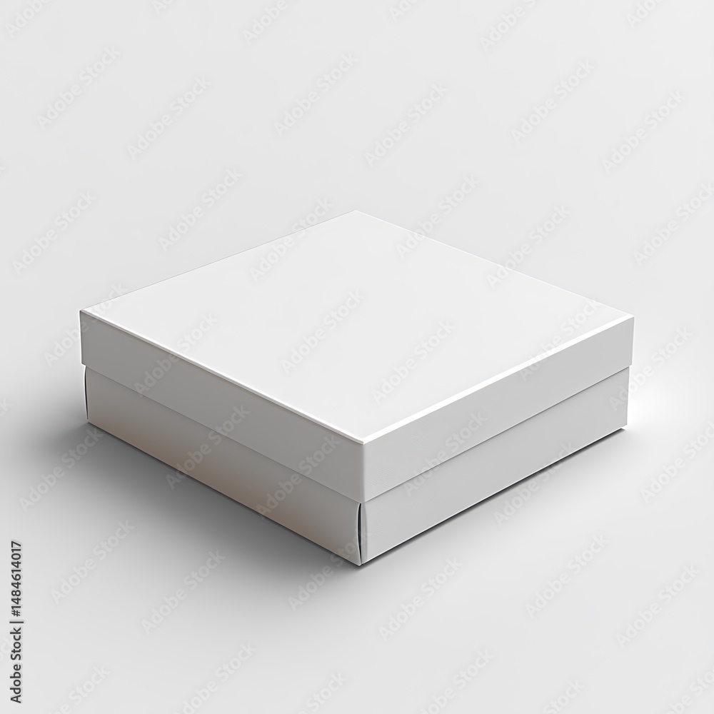 Naklejka premium A closed blank white box is sitting on a white surface