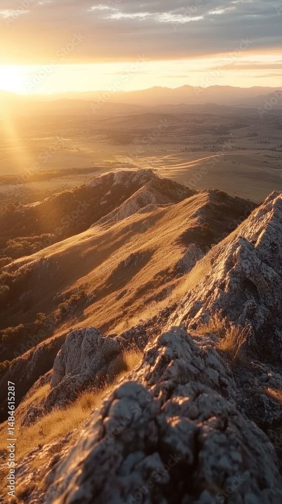 Obraz premium Golden Hour Mountaintop Panorama: A Breathtaking Sunset View