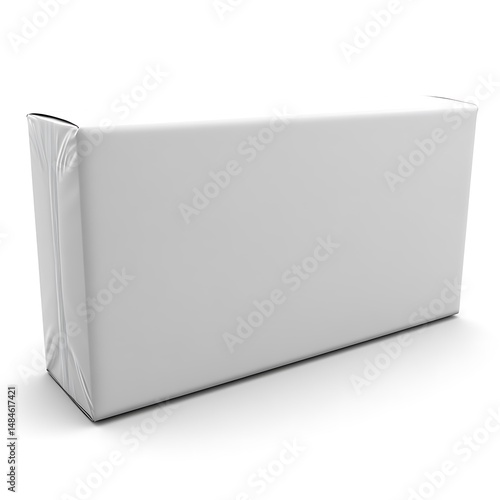 A white rectangular food product wrapped in transparent plastic
