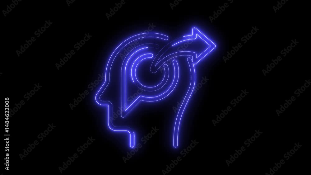Glowing neon head silhouette symbolizing thought process and forward thinking on black background Glowing neon head silhouette symbolizing thought process and forward thinking on black background