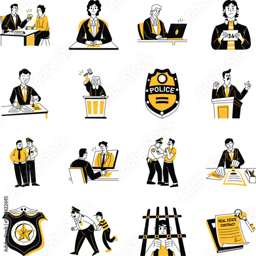 Set of Hand Drawn Law And Justice Illustrations 