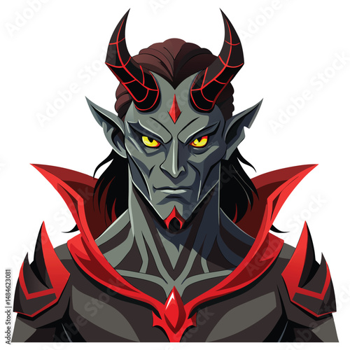 Demonic Portrait: An artistic depiction of a formidable demonic entity with a commanding presence, complete with sharp horns and glowing eyes.