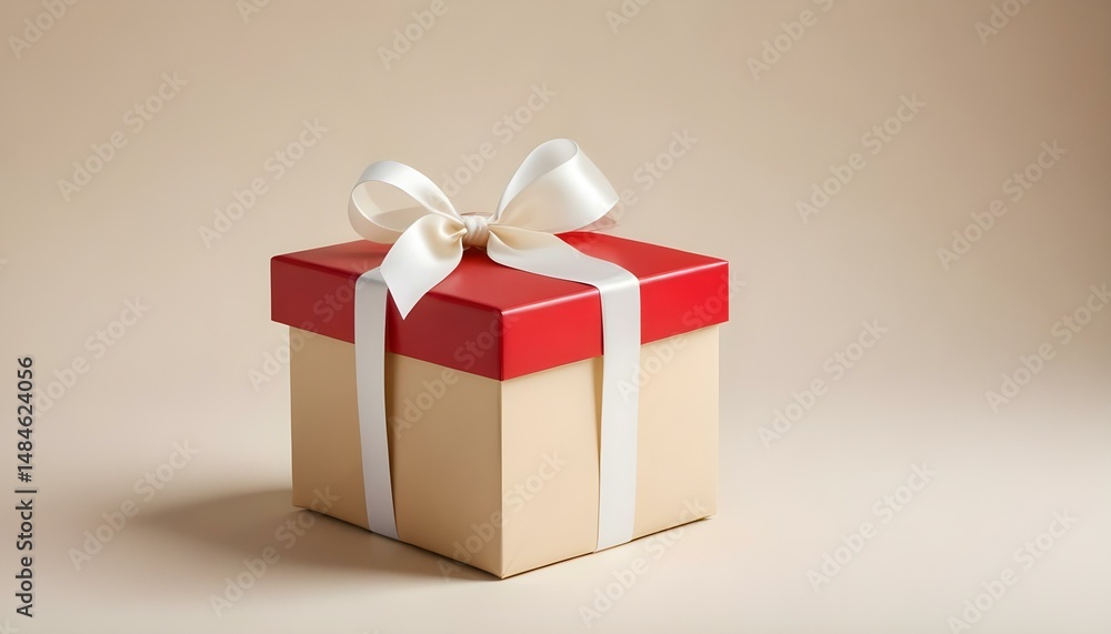 Fototapeta premium A beautiful gift box with a red lid and a creamy bow, perfect for celebrating any event.