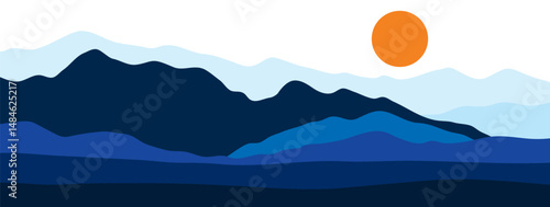 Minimalist mountain landscape terrain. Cartoon flat design background vector illustration. Design for banner or social media template.