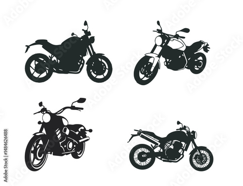 Motorcycle clip art vector and Silhouettes Big Collection Set, Collection of Black Isolated Motorcycles