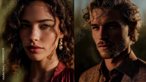 A diptych portrait of a young couple.