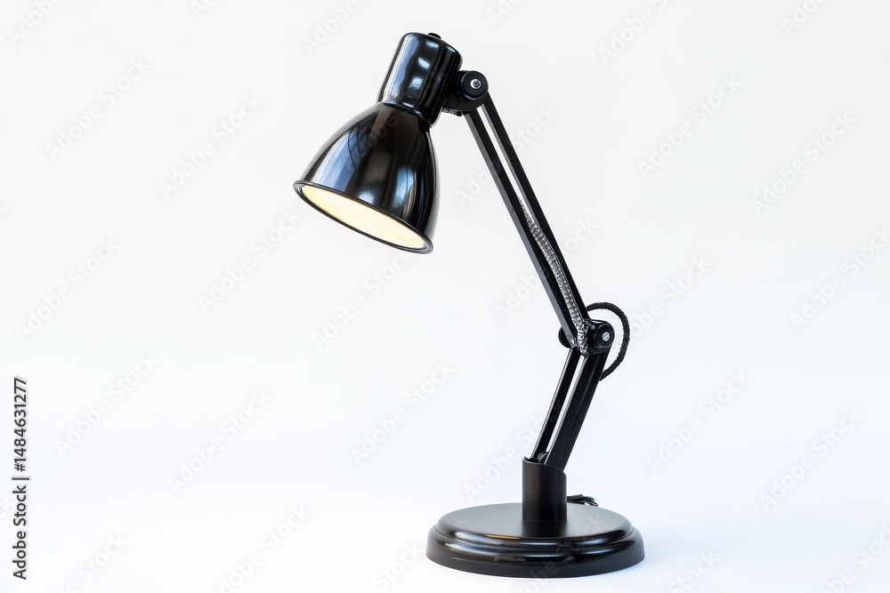 A sleek black desk lamp stands elegantly in a well-lit space. Its adjustable arm allows for versatility in illumination. Perfect for modern offices. Generative AI A sleek black desk lamp stands elegantly in a well-lit space. Its adjustable arm allows for versatility in illumination. Perfect for modern offices. Generative AI