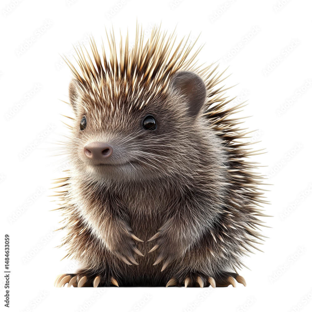 Obraz premium Adorable baby hedgehog with its tiny paws is looking up captured in a high on transparent background