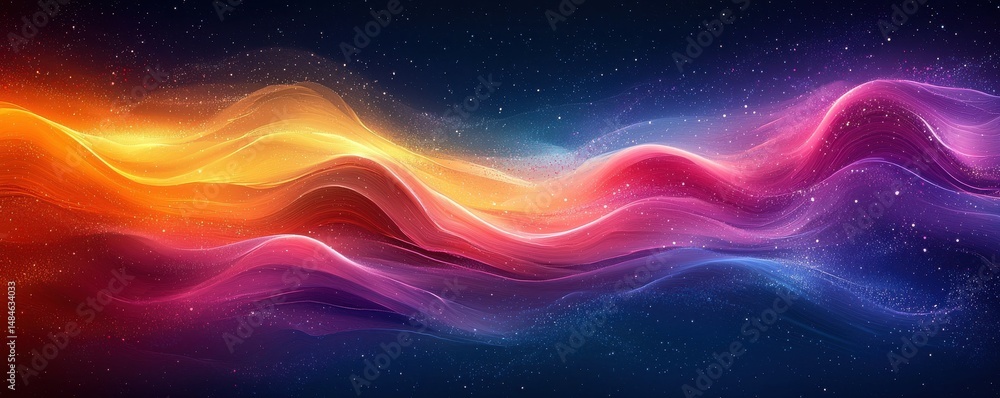 Colorful abstract waves of light against a deep blue dark background