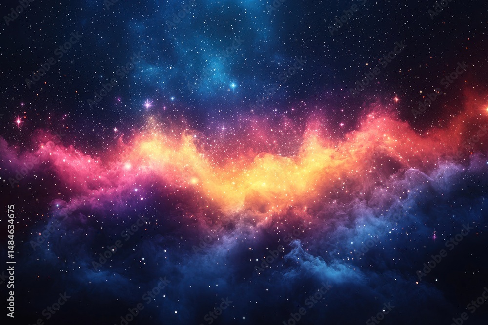 Colorful smiling stars set against a vibrant cosmic background at night