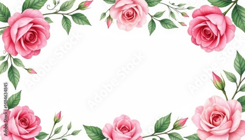 Delicate watercolor roses & leaves, repeating pattern, watercolor, rose