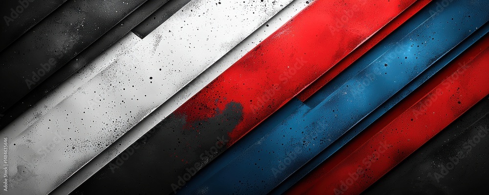 Abstract geometric design with red, white, and blue textured layers