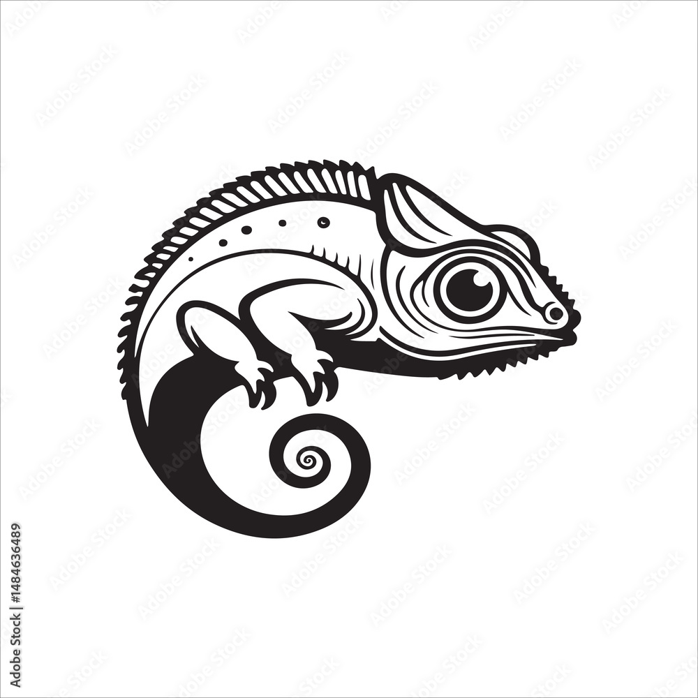 Stylized Black and White Vector Illustration of a Chameleon Stylized Black and White Vector Illustration of a Chameleon