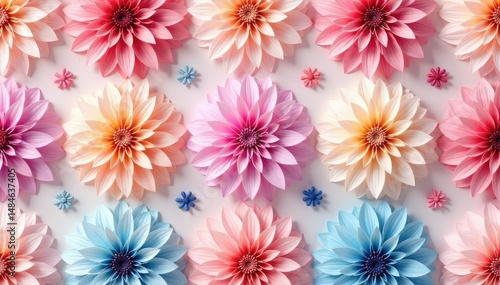 Geometric dahlia motif, repeating design, soft pastel shades, elegant, light, petals
