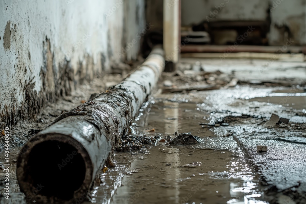 Water In Home. Flooded Interior, Leak from Broken Pipe Causes Moisture and Wet Floor Damage Water In Home. Flooded Interior, Leak from Broken Pipe Causes Moisture and Wet Floor Damage