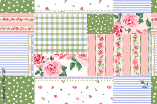 Fototapeta Vintage Patchwork Floral hand drawn Seamless Pattern