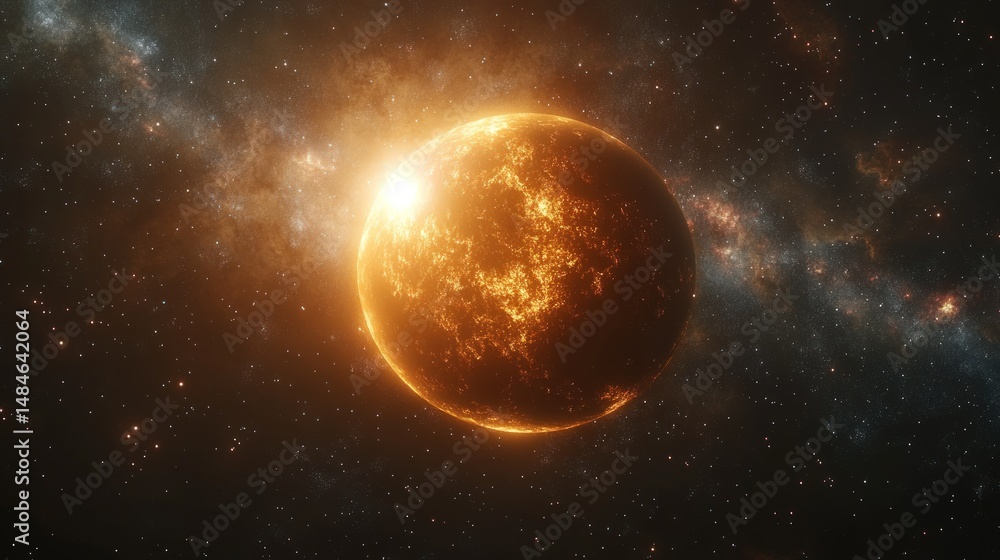 Obraz premium Fiery celestial orb in cosmic expanse