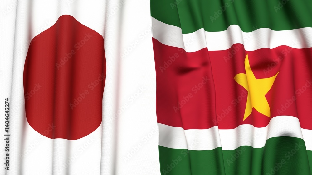 Obraz premium Flags of JAPAN and SURINAME with realistic cloth texture