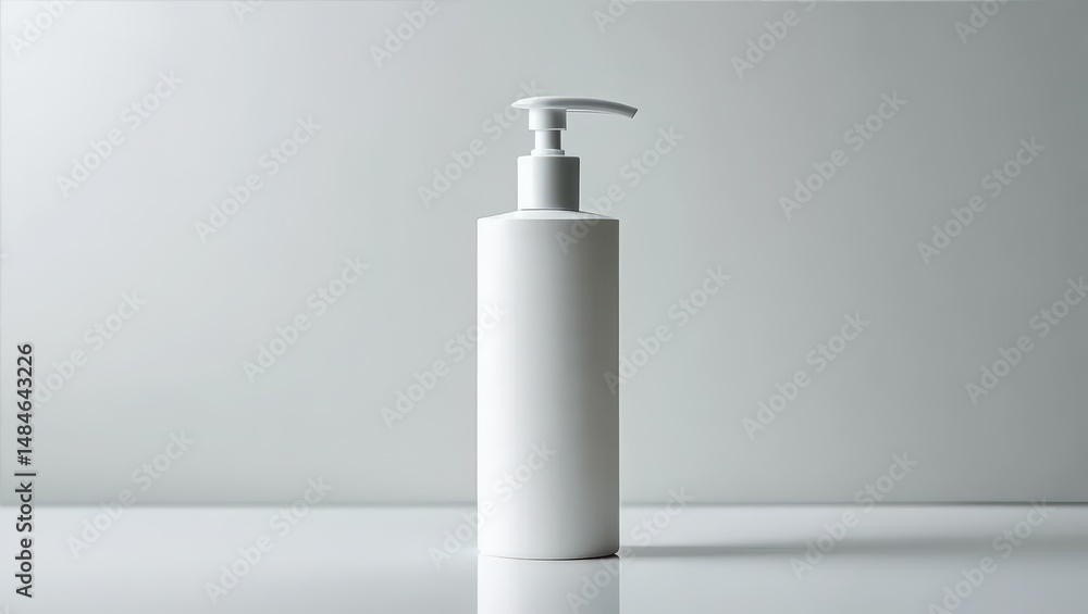 Obraz premium White Lotion Bottle with Pump on Light Surface