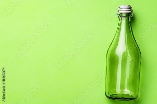 Green bottle against green background studio shot