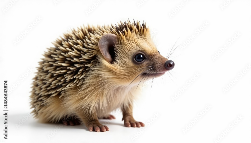 Fototapeta premium Single brown hedgehog isolated against pure white backdrop , detail, pet