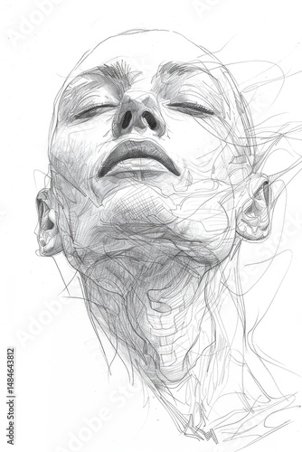 detailed sketch of a human face frontal view