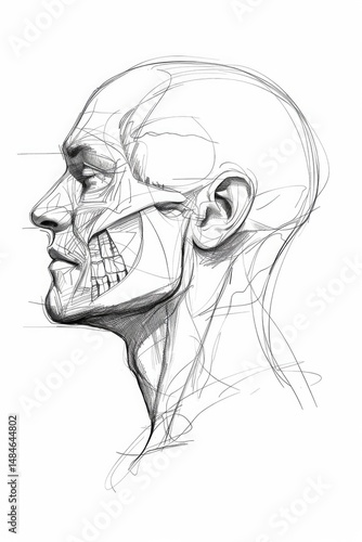 detailed sketch of a human face frontal view