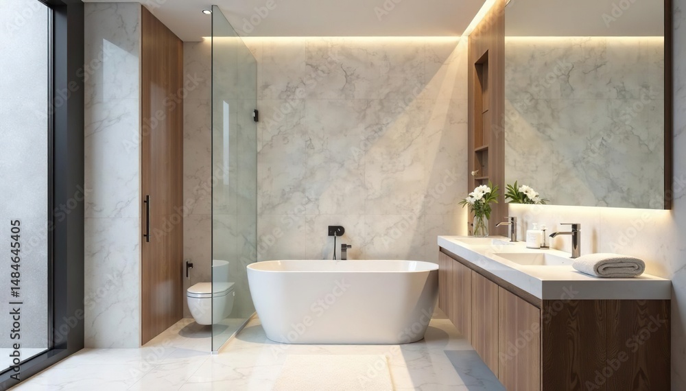 custom made wallpaper toronto digitalModern bathroom with large mirror, sleek fixtures, and minimalist design , glass, vanity