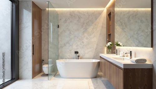 Wallpaper Mural Modern bathroom with large mirror, sleek fixtures, and minimalist design , glass, vanity Torontodigital.ca