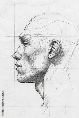 detailed sketch of a human face frontal view