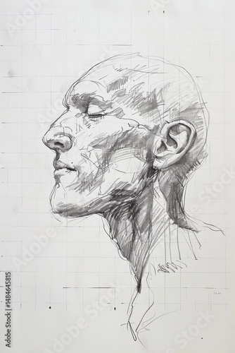 detailed sketch of a human face frontal view