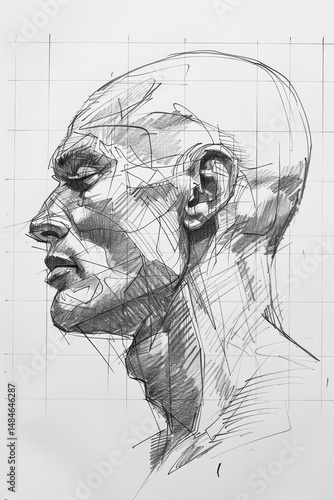 detailed sketch of a human face frontal view