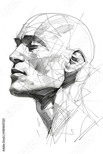 detailed sketch of a human face frontal view