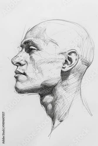 detailed sketch of a human face frontal view