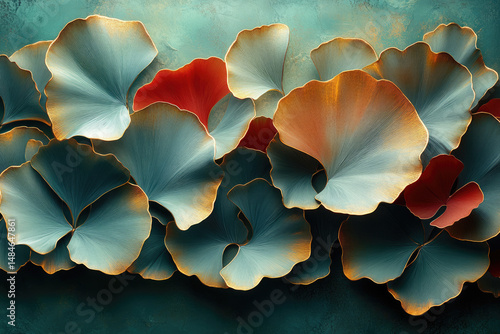 Digital Art Meets Traditional Style in Ginkgo Leaf Illustration with Golden Edges