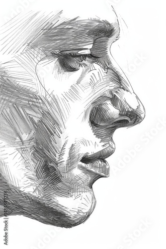detailed sketch of a human face frontal view