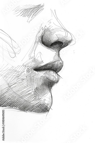detailed sketch of a human face frontal view