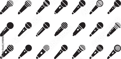 Diverse Collection of Microphone Vector Illustrations Featuring Different Styles for Audio Design Projects