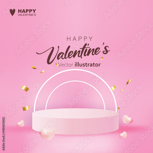 Valetines day with empty podium. Templates for social media posts backgrounds, cover, poster, banners, marketing, sales promotion copy space background
