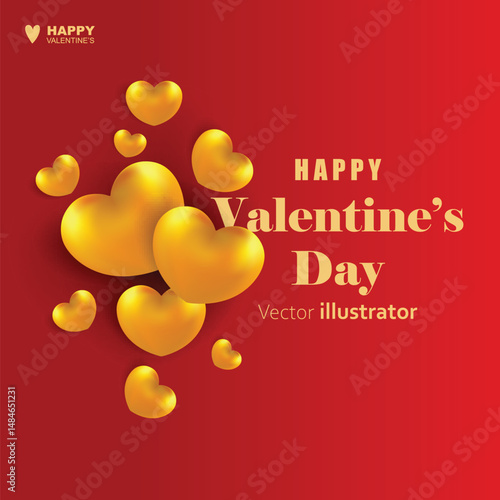 Valentine's day golden heart shape design. Templates for social media posts backgrounds, cover, poster, banners, marketing, sales promotion copy space vector illustration background