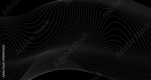 Geography Abstract wave of white particles. on black background