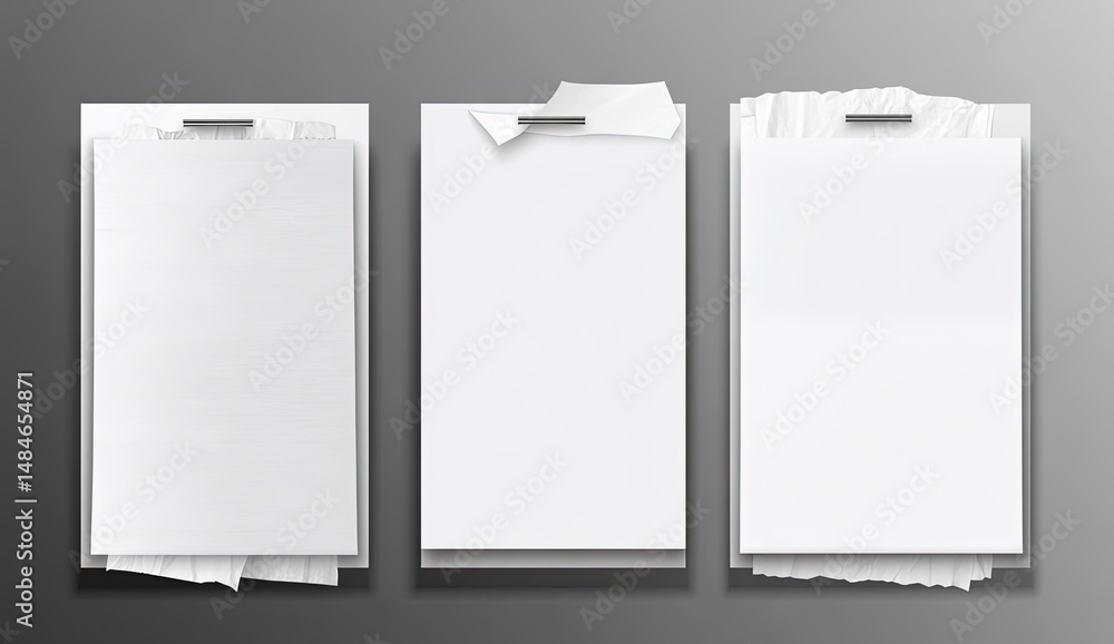 Three blank notepads with torn papers Three blank notepads with torn papers