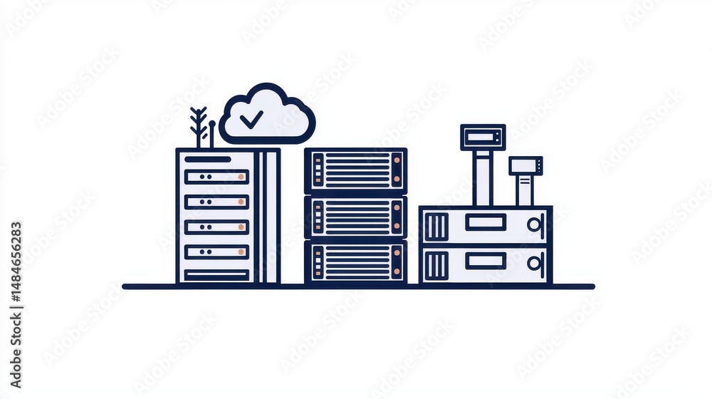Naklejka premium An depicting a contemporary data center featuring rows of server racks cloud computing infrastructure and various networking and storage equipment
