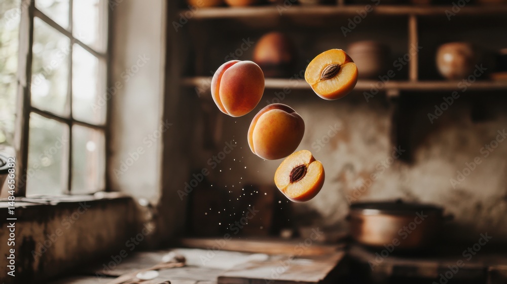 Obraz premium Floating Peaches in Soft Diffused Light