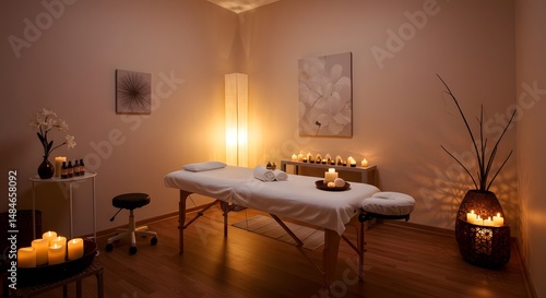 Relaxing Spa Room with Massage Table and Candlelight