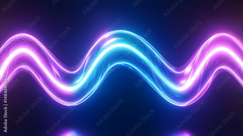 Fototapeta premium A luminous blue and pink neon light wave against a dark background